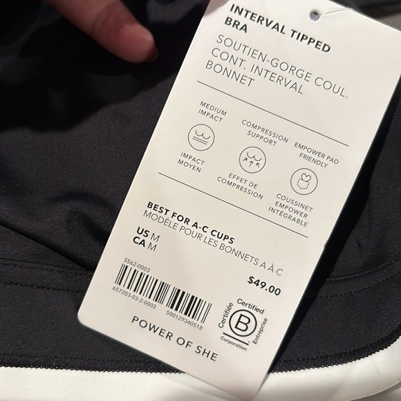 NWT Athleta Interval Tipped Black/White Bra Size Large  Best for A-C Cup - Picture 7 of 9